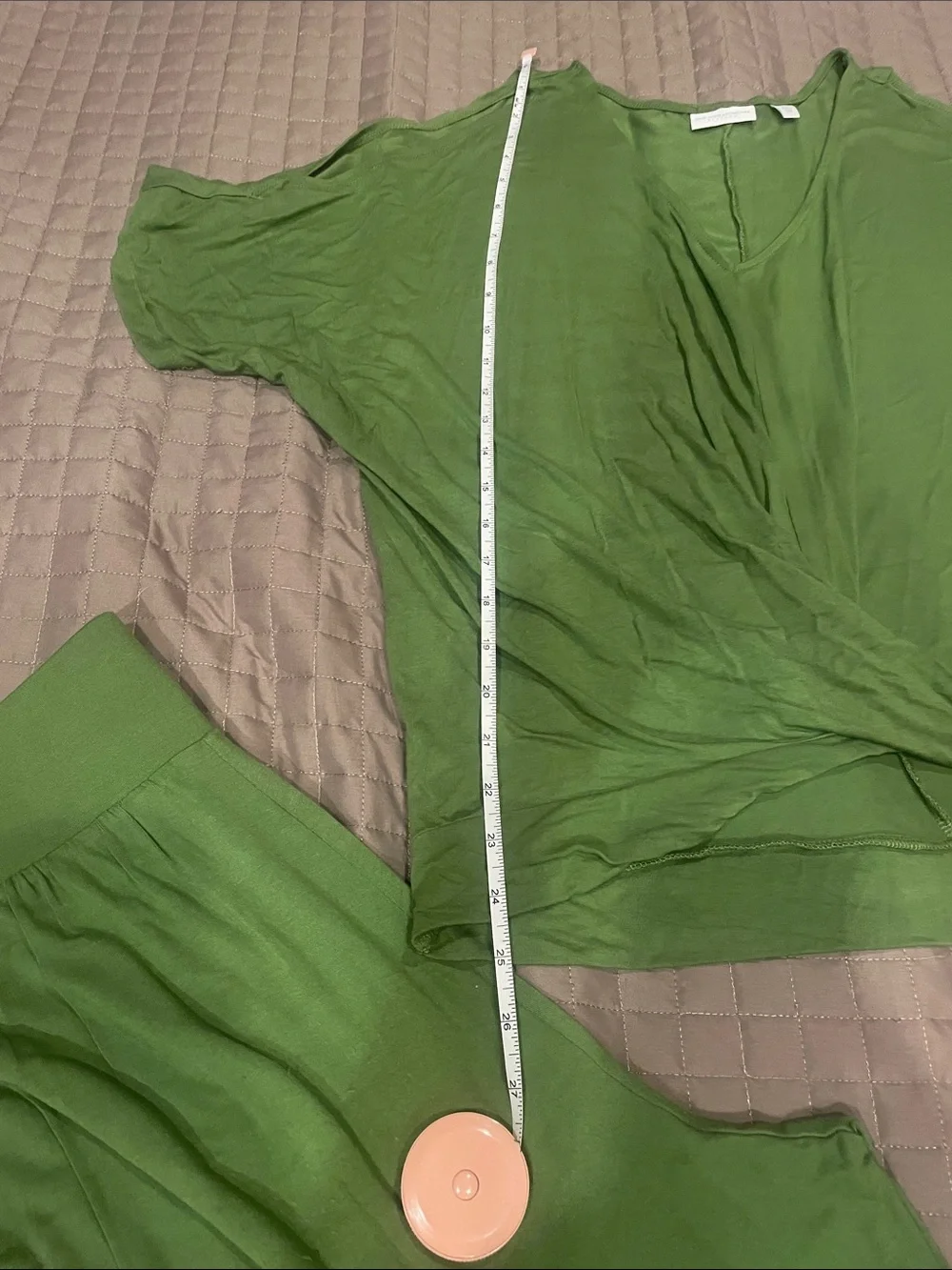 Green Two-Piece Lounge Set - Twist Front Top & Wide Leg Pants